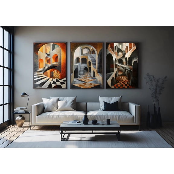 Optical Illusion Staircase Print Surreal Geometric Art, Poster Only
