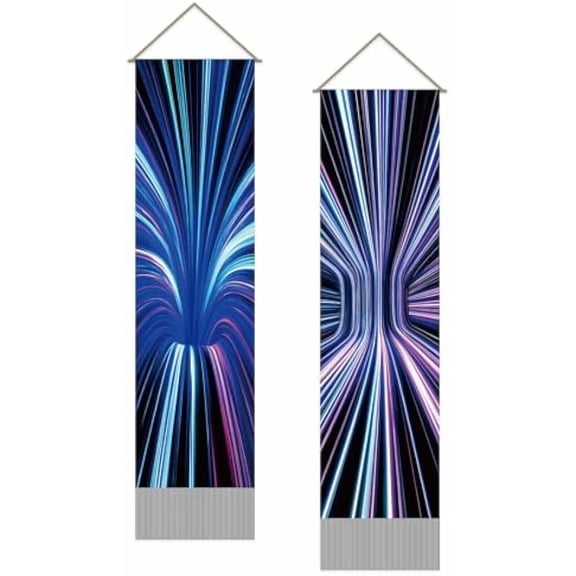 Optical Illusion Tapestry Colorful Lines 3D Wall Decor Whimsical Decor Wall Blanket 2 Tapestries Long for Men Guys Game Room Cinema Living Room Bedroom Dorm Decor Colorful