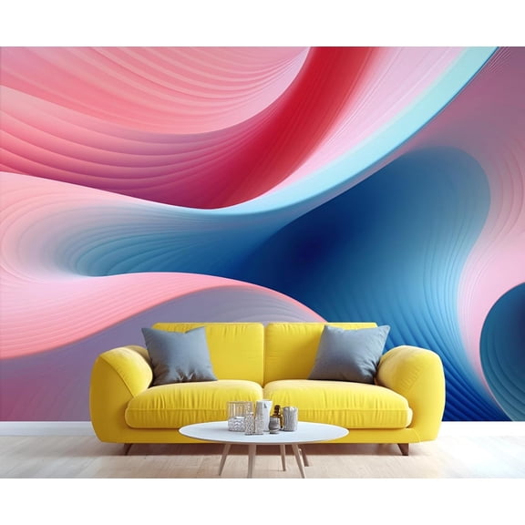 Optical Illusion Wall Mural, 3D Geometric Murals For Living Room, Pink Blue Lines Large Wall Murals, Solid Geometry Hd Photo, Geometry Home Decor & Gift 138"W x 100"H (Not Peel and Stick)