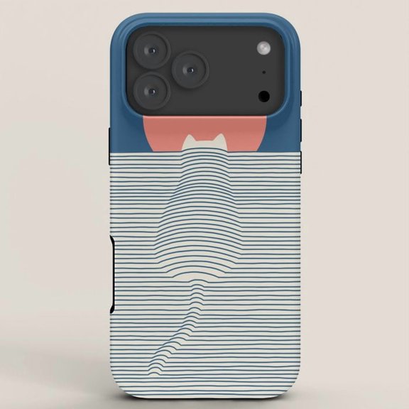 Optical Line Cat Silhouette Tough Case for Apple iPhone Series, Off-White, Navy Blue and Coral