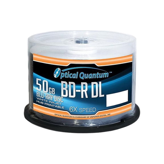 OPTICAL QUANTUM OQBDRDL06WIPH-50 50GB 6X BD-R DL WHITE INKJET HUB PRINTABLE 50-PK OQBDRDL06WIP-50