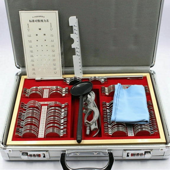 Optical Trial Lens Set Metal Rim Optometry Kit 104PCS w/ Free Accessories + Case 38*27*6cm for Applications Including Farsightedness, Nearsightedness