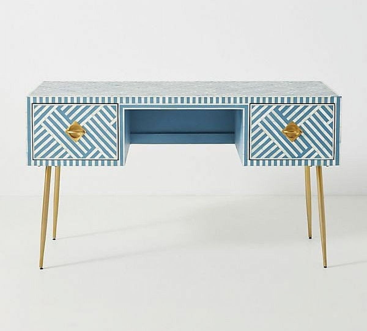 Optical inlay desk Blue, optical bone inlay console, Blue console, Blue ...