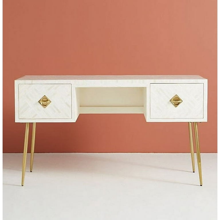 Optical inlay desk white optical bone inlay console white console white desk white furniture