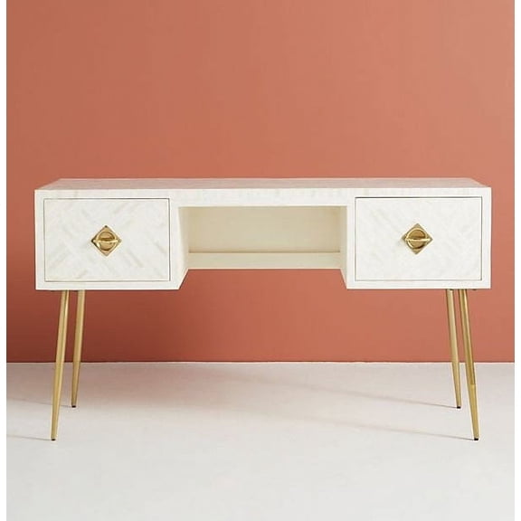 Optical inlay desk white, optical bone inlay console, white console, white desk , white furniture