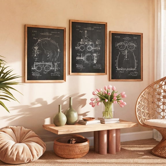 Optician Blueprint Patent Art Print Vintage Eyewear Decor Set 3 Unframed Paper Print 8x12