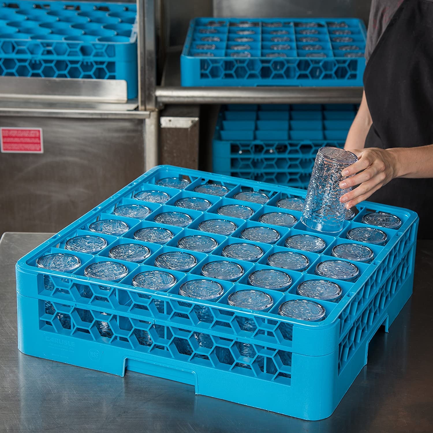 Opticlean Divided Glass Rack with 36 Compartments, Blue, 19.88 x 19.88 x 5.50 Inches for Kitchen and Restaurant