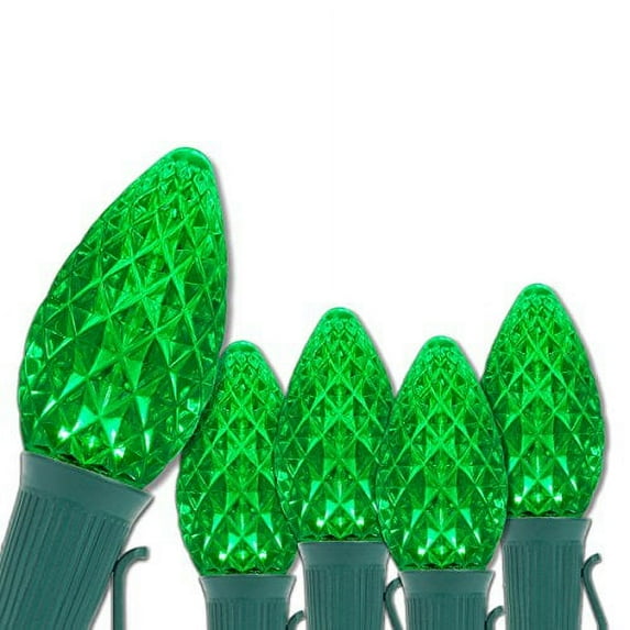 Opticore Green C7 LED Christmas Lights, C7 Christmas Lights with Shatterproof Christmas Bulbs, 25 Lights, 25’