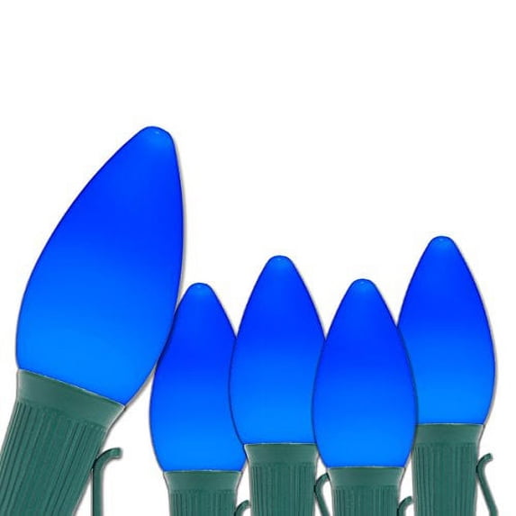 Opticore LED C7 Smooth Ceramic-Style Blue Christmas Lights with Shatterproof Christmas Bulbs, 50 Lights, 50’