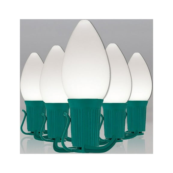 Opticore LED C7 Smooth Ceramic-Style Cool White Christmas Lights with Shatterproof Christmas Bulbs, 25 Lights, 25ft