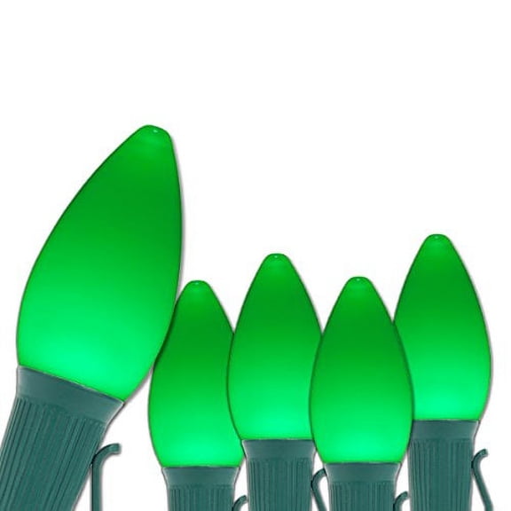 Opticore LED C7 Smooth Ceramic-Style Green Christmas Lights with Shatterproof Christmas Bulbs, 50 Lights, 50’