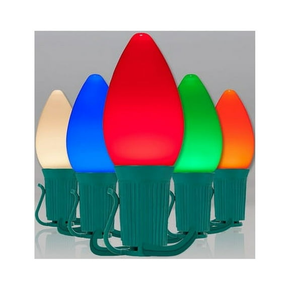 Opticore LED C7 Smooth Ceramic-Style Multicolor Christmas Lights with Shatterproof Christmas Bulbs, 25 Lights, 25ft