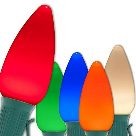 Opticore LED C9 Smooth Ceramic-Style Multi Color Christmas Lights with Shatterproof Christmas Bulbs, 25 Lights, 25’