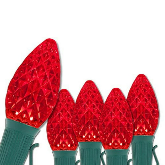 Opticore Red C7 LED Christmas Lights, C7 Christmas Lights with Shatterproof Christmas Bulbs, 50 Lights, 50’