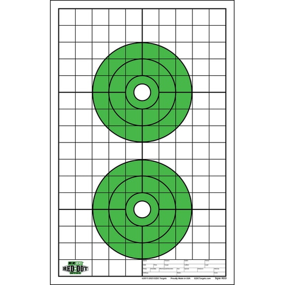 25 EZ2C Red dot optics - Two 6" Bullseyes paper target 11"x17" USA Made Tear-off pad of 25