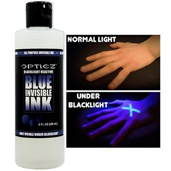 Opticz All Purpose Invisible Blue UV Blacklight Reactive Security Ink (8 Ounce Bottle)