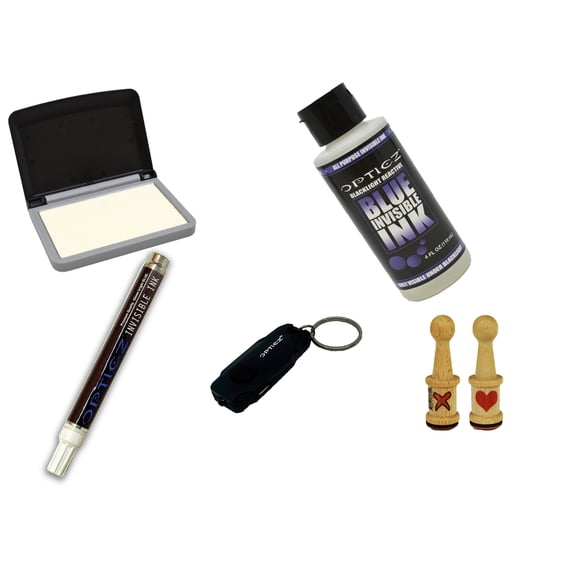 Opticz Blacklight Reactive Invisible Blue Ink Hand Stamping Marking Variety Kit