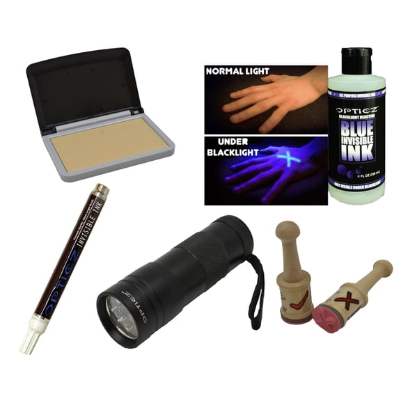 Opticz Blacklight Reactive Invisible Blue Ink Hand Stamping Marking Variety Kit