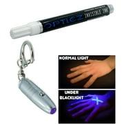 Opticz Blacklight Reactive Invisible Ink Marker with Mini UV Light, Fine Point, Blue, 15ml Count