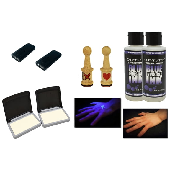 Opticz UV Blacklight Reactive Invisible Blue Ink Hand Stamping Document Marking Security Kit (Economy Kit)