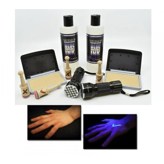 Opticz UV Blacklight Reactive Invisible Blue Ink Hand Stamping Document Marking Security Kit (Pro Kit)