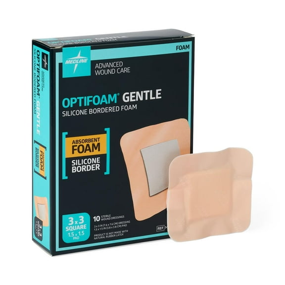 Optifoam Gentle Silicone Border Dressings, 3" x 3", Box of 10