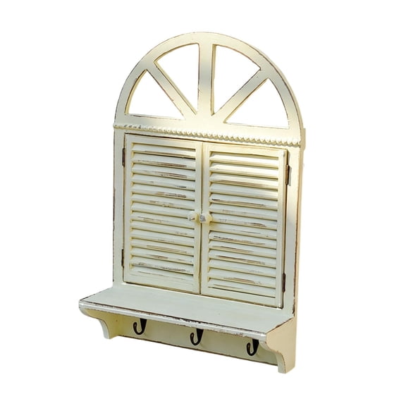 Optima Arched Window Frame Storage Rack Wall Mounted Rustic for Entryway Key Hooks Wood 62cmx40cm