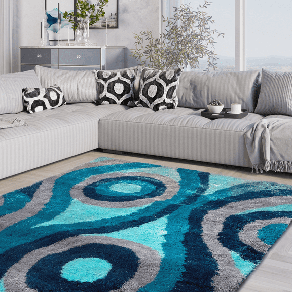 Optima Echo Aqua Blue 8x10 ft Shag Area Rug