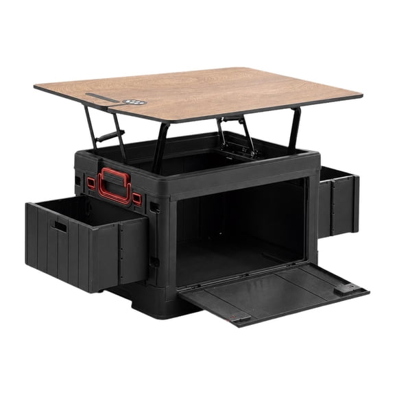 Optima Foldable Camping Storage Box Camping Table for Living Room Garden Road Trips Black Two Table