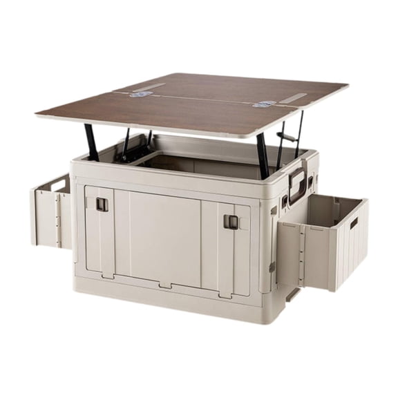 Optima Foldable Camping Storage Box Camping Table for Living Room Garden Road Trips Light Gray Two Table