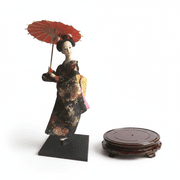 Optima Japanese Geisha Doll in Traditional Kimono with Rotating Display Stand Handicrafts Statuette Folk Ethnic Decoration Suitable for Home Decor Retail Set