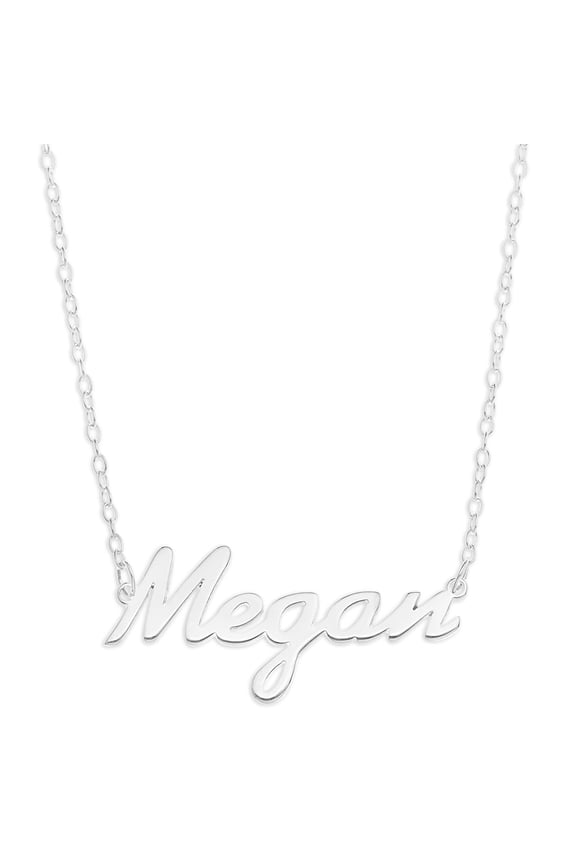 Sterling Silver 'Megan' Name Pendant on 16-inch Trace Chain - White