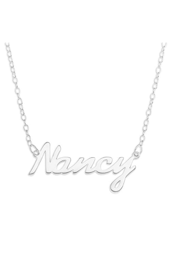 Sterling Silver 'Nancy' Name Pendant on 16-inch Trace Chain - White