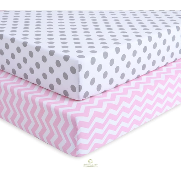 OptimaBaby 2PCS Pack Pink Polka Dot Fitted Crib Sheets