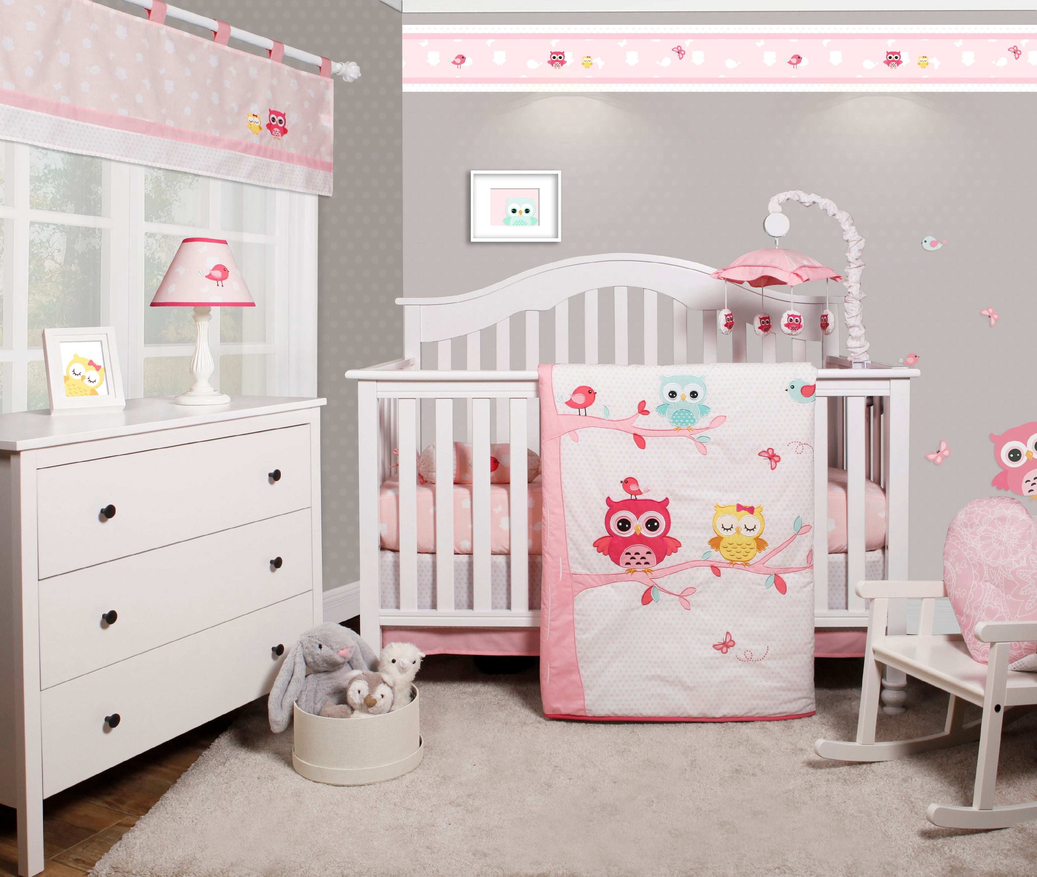 OptimaBaby Enchanted Owls Family 5 Piece Baby Girl Nursery Crib Bedding