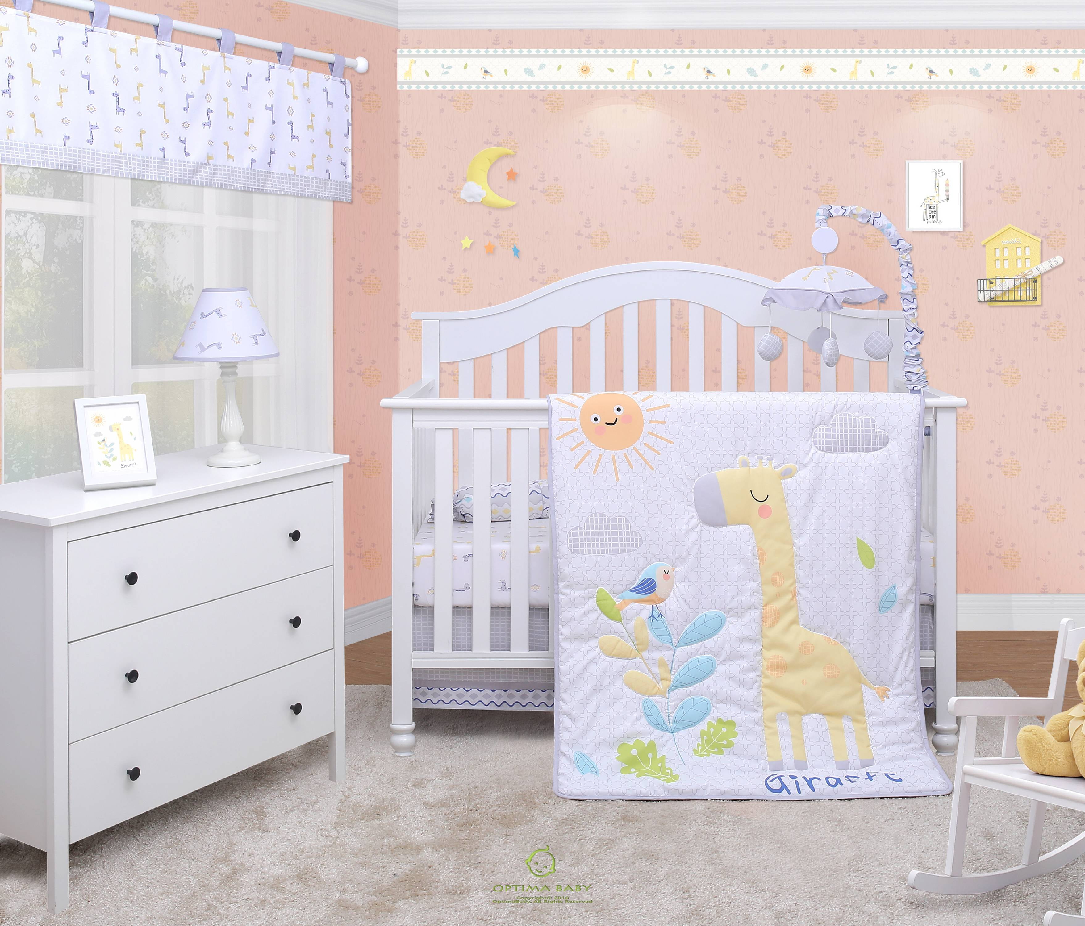 OptimaBaby Giraffe Animals 5-Piece Crib Bedding Set, Blue, White, Yellow,  Gray, Orange, Green - Walmart.com, image size:3515x3000