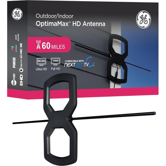 OptimaMax Outdoor HD Antenna, 60 Mile Ran, 4K/8K Ultra HD, NEXTN TV Ready, Weatherproof, Attic or Mount, Free Local Channels, 81839