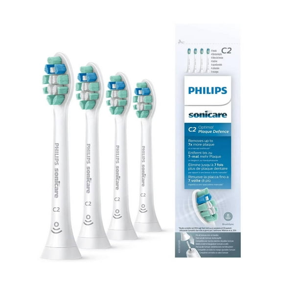 Optimal Plaque Control C2 Toothbrush Heads - Compatible with All Click-on Electric Toothbrushes, HX9024, White, 4-Pack