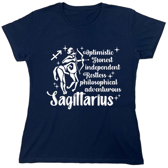 Optimistic Honest Independent Restless Philosophical Adventurous Sagittarius Sarcastic Humor Novelty Funny Women's Casual Tees