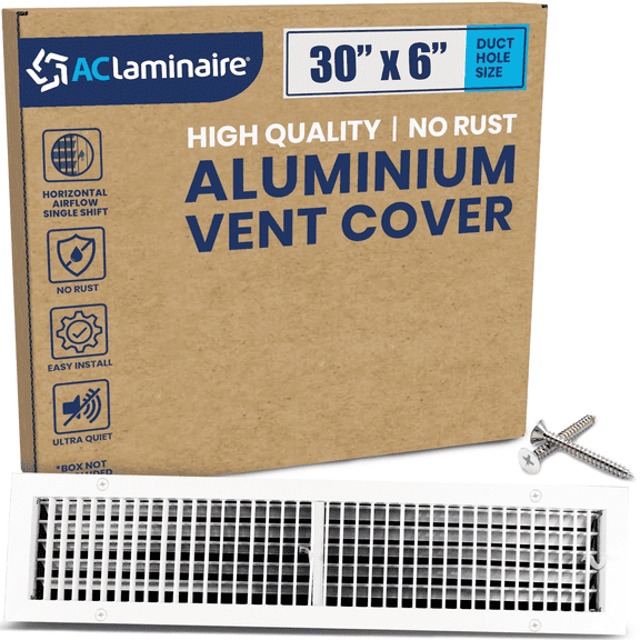 30x6 Vent Cover, Aluminum Supply Wall Vent, Multi-Shutter, High Airflow [31.6" x 7.6" Face]