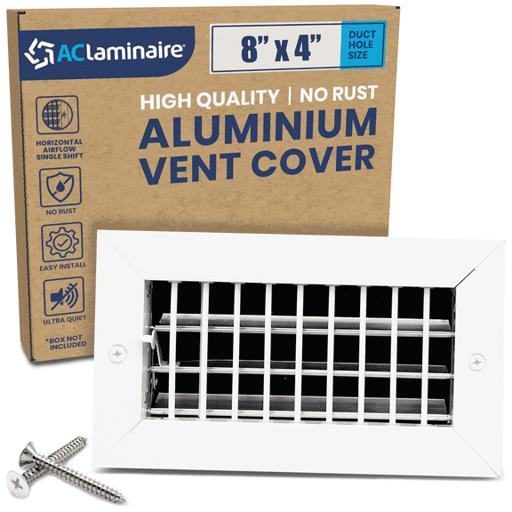 8x4 Vent Cover, Aluminum Supply Wall Vent, Multi-Shutter, High Airflow [9.6" x 5.6" Face]