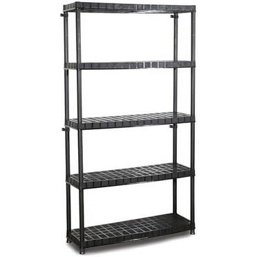 Optimo 16 Inch 5 Tier Plastic Storage Shelving Unit Organizer, Ideal for Bathroom, Closet, and Garage Organization, Black