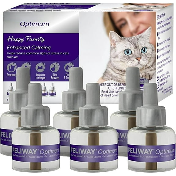 Optimum 3 x 30 Day Cat Calming Refills for Pheromone Diffuser, 3 x 48ml Value Pack - Helps Reduce Common Signs of Stress in Cats & Kittens, Enhanced Calming