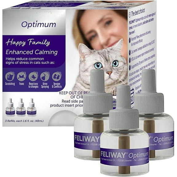 Optimum 3 x 30 Day Cat Calming Refills for Pheromone Diffuser, 3 x 48ml Value Pack - Helps Reduce Common Signs of Stress in Cats & Kittens, Enhanced Calming