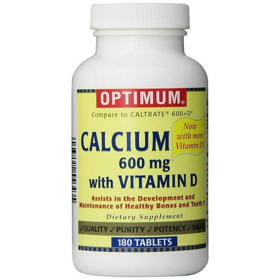 Optimum Calcium Tablets with Vitamin D, 600 Mg, 180 Count
