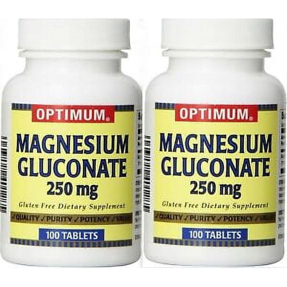 Optimum Magnesium GLUCONATE 250mg 100ct ( 2 pack ) HIGH ABSORBANCE MG2++