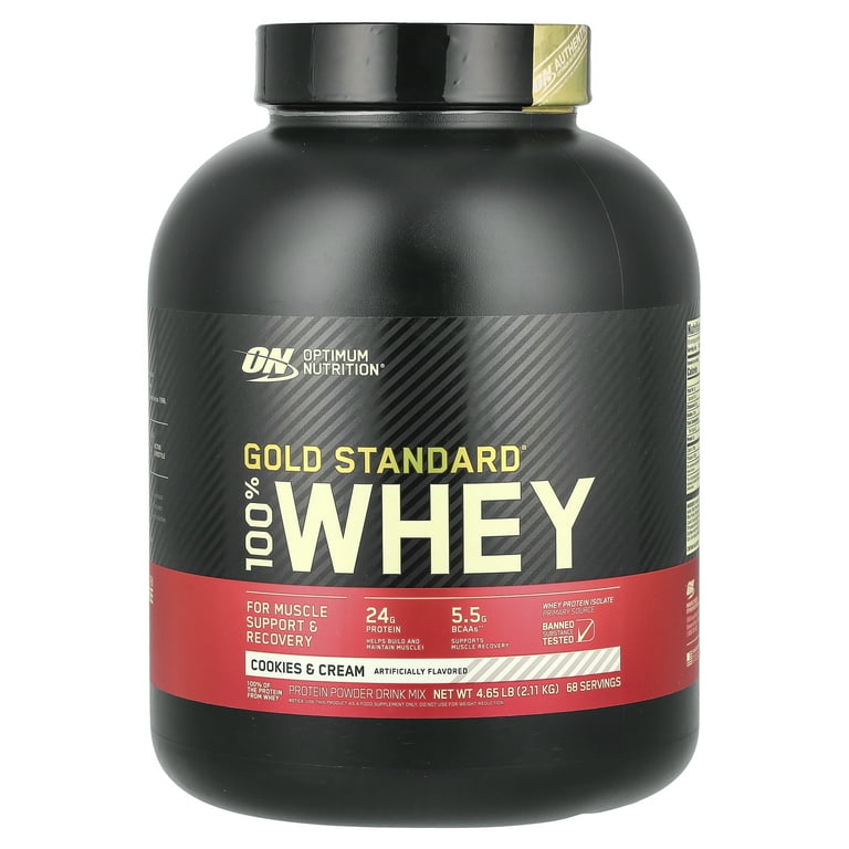 Optimum Nutrition Gold Standard 100 Whey Protein Powder Cookies Cream 4.66 lb 68 Servings