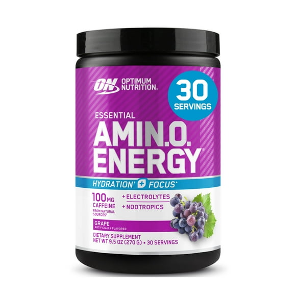 Optimum Nutrition Amino Energy Hydration + Focus Pre Workout Powder Grape 9.5 oz