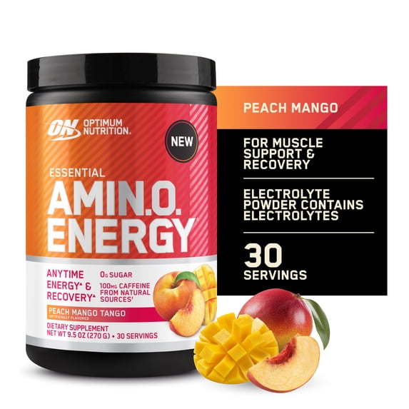 Optimum Nutrition New Flavor Amino Energy - Pre Workout with Green Tea, BCAA, Amino Acids, Keto Friendly, Green Coffee Extract, Energy Powder - Peach Mango Tango, 30 Servings (Packaging May Vary)
