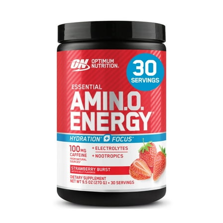 Optimum Nutrition Essential Amino Energy Hydration Plus Focus Powder, Strawberry Burst, 9.5 oz